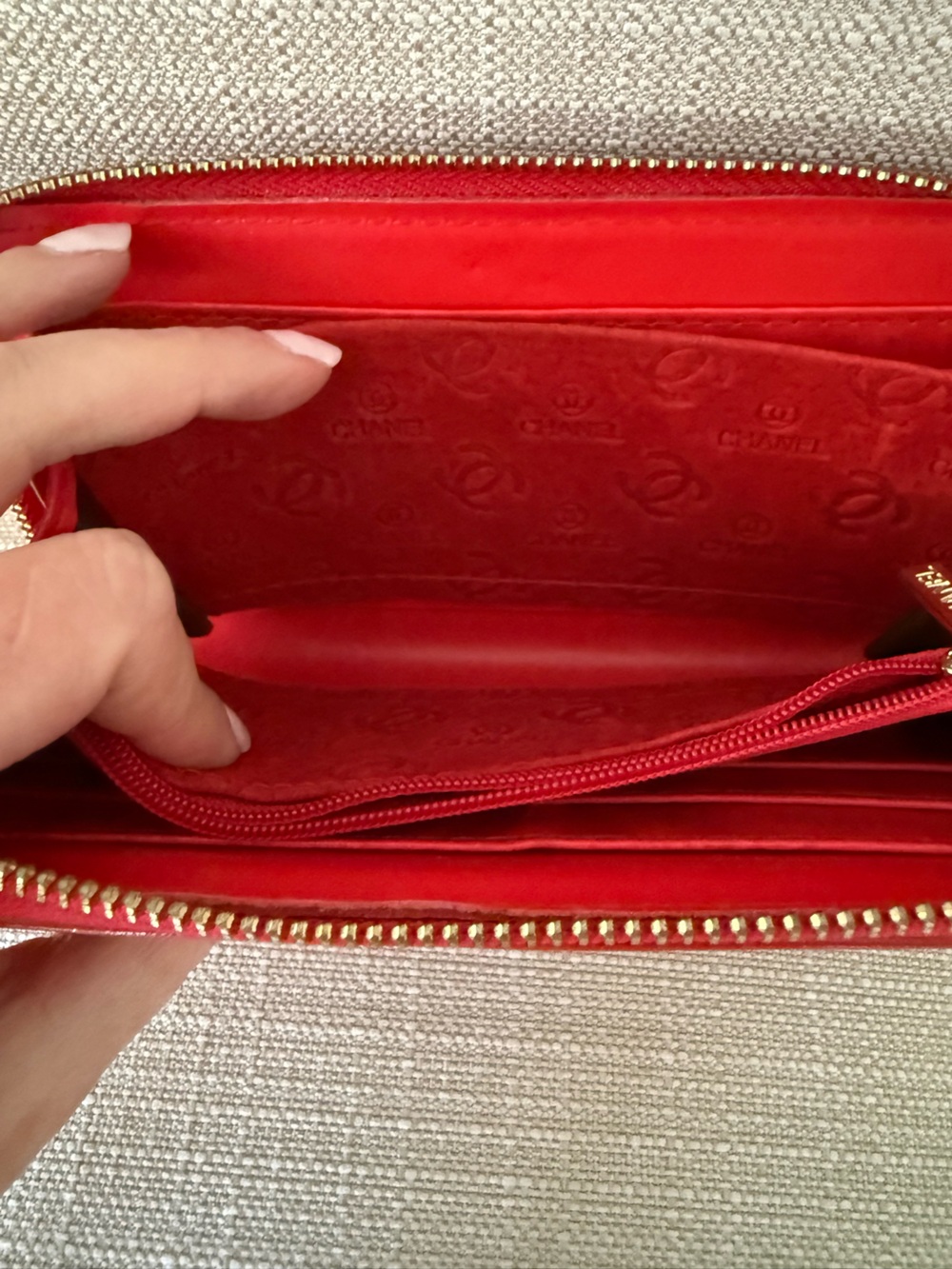 CHANEL Red Patent Quilted Zip-Around Wallet with CC Charm - Picture 8 of 9